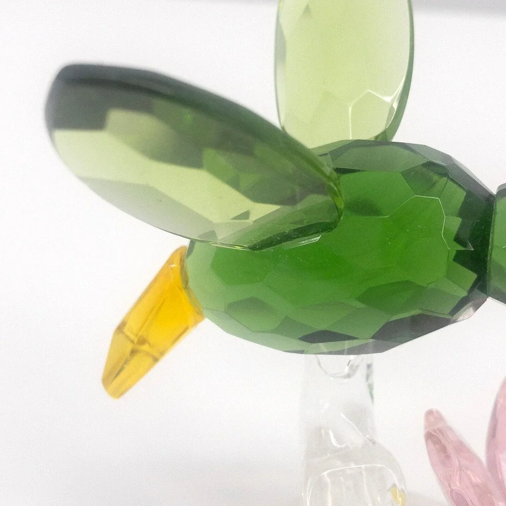 Sorelle Crystal Green Hummingbird Figurine Pink Flower Rare Signed 4 -3/4